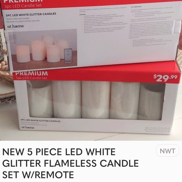at home Accents New 5 Piece Led White Glitter Flameless Candle Set